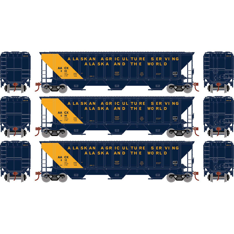 Athearn 18777 HO Scale PS 4740 Covered Hopper Alaska Railroad 3 Pack