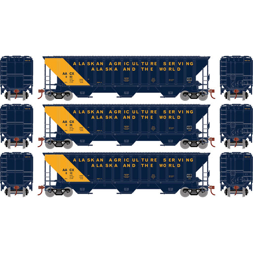 Athearn 18777 HO Scale PS 4740 Covered Hopper Alaska Railroad 3 Pack