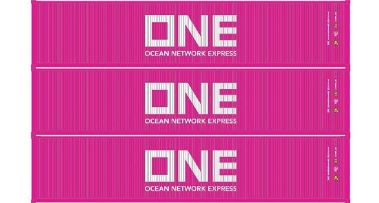 Athearn 20104 N Scale 40' Low Cube Container Ocean Network Express ONE TLLU 3 Pack #1