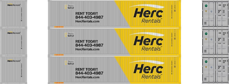 Athearn 20108 N Scale 40' Low Cube Container Herc Rentals EASU 3 Pack #1
