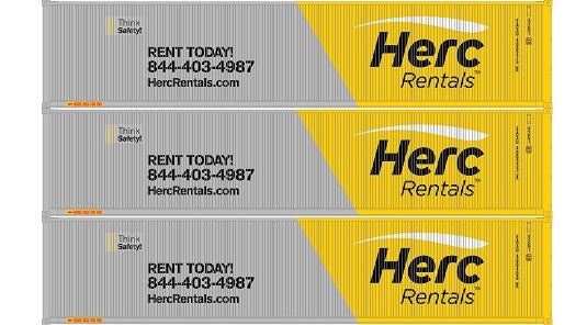 Athearn 20108 N Scale 40' Low Cube Container Herc Rentals EASU 3 Pack #1