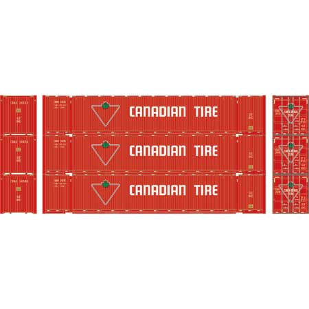 Athearn 26576 HO Scale 53' Jindo Intermodal Container Canadian Tire CDAU 3-Pack #2