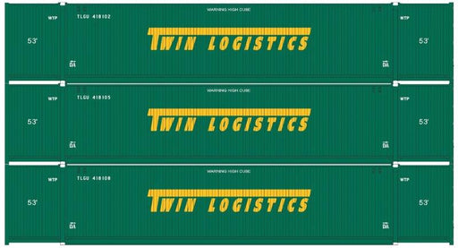 Athearn 26638 HO Scale 53' Intermodal Container Twin Logistics 3-Pack