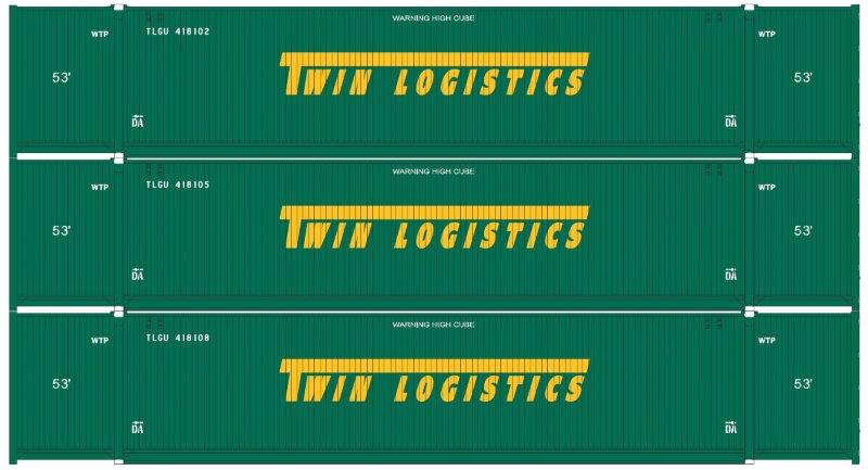 Athearn 26638 HO Scale 53' Intermodal Container Twin Logistics 3-Pack