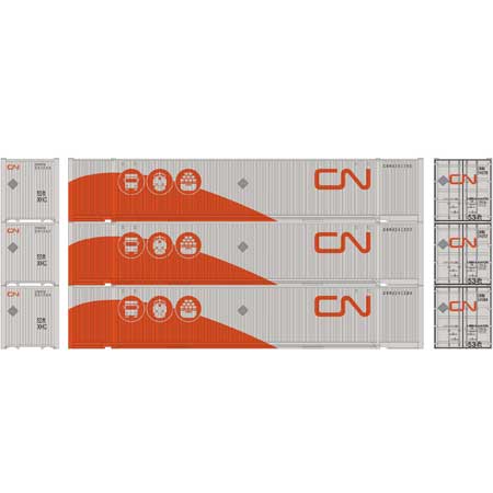 Athearn 26678 HO Scale 53' Jindo Intermodal Container Canadian National CNHU #1 3-Pack