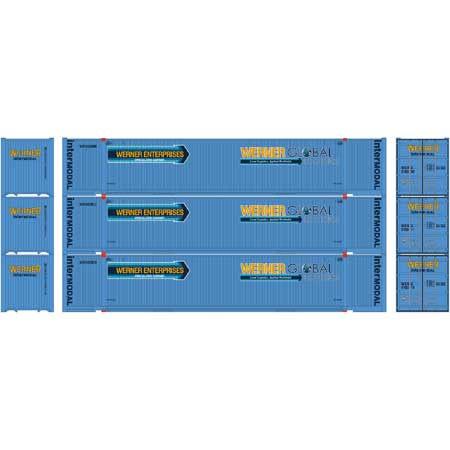 Athearn 26680 HO Scale 53' Jindo Intermodal Container Werner Global WERU 3-Pack
