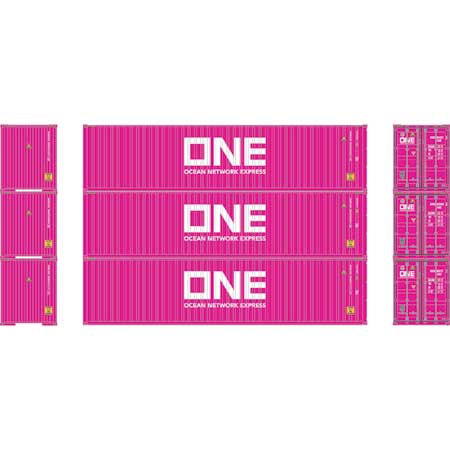 Athearn 27038 HO Scale 40' High Cube Container Ocean Network Express ONE 3 Pack
