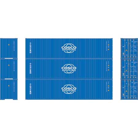 Athearn 27041 HO Scale 40' High Cube Container Cosco Shipping 3 Pack
