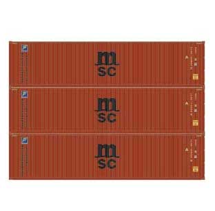 Athearn 27042 HO Scale 40' High Cube Container MSC/Florens 3 Pack