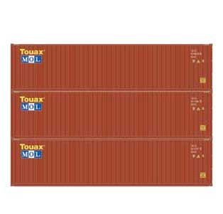 Athearn 27044 HO Scale 40' High Cube Container Touax/MOL 3 Pack