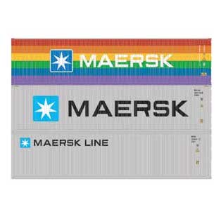 Athearn 27050 HO Scale 40' High Cube Container (Rainbow) Maersk 3 Pack