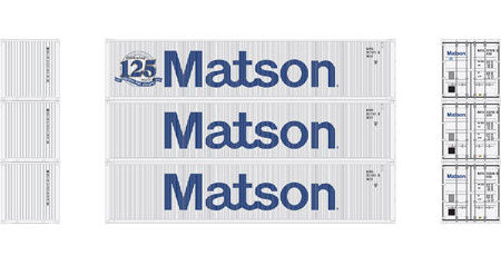 Athearn 27160 HO Scale 40' Low Cube Container Matson 3 Pack