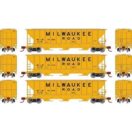 Athearn 27412 N Scale PS 4427 Covered Hopper Milwaukee Road MILW 3 Pack