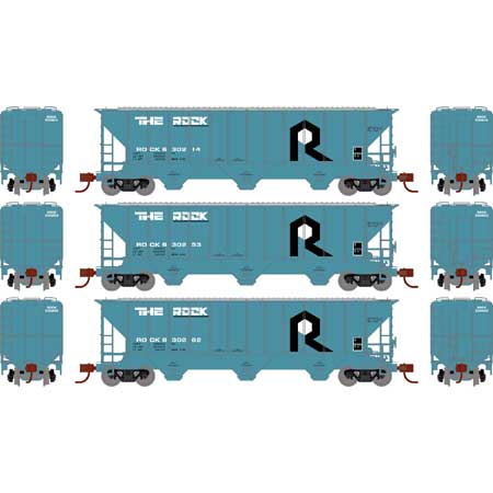 Athearn 27418 N Scale PS 4427 Covered Hopper "The Rock" ROCK 3 Pack