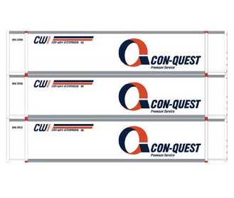 Athearn 27689 HO Scale 48' Container Con-Way Conquest CWIU #2 3 Pack