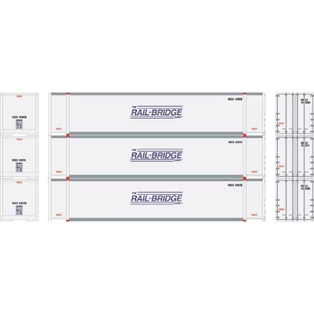 Athearn 27692 HO Scale 48' Container Rail Bridge RBCU #1 3 Pack