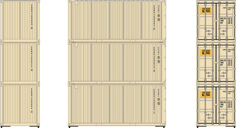Athearn 27781 HO Scale 20' Intermodal Corrugated Container "Container King" CKRU 3-Pack #1