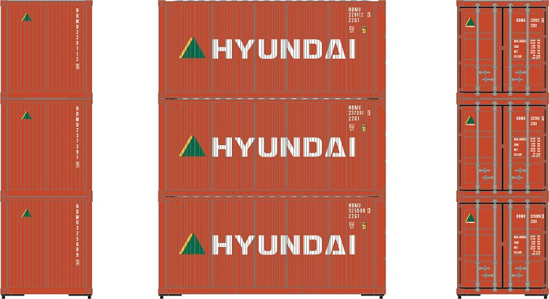 Athearn 27783 HO Scale 20' Intermodal Corrugated Container Hyundai HDMU 3-Pack #1