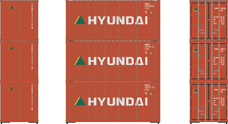 Athearn 27784 HO Scale 20' Intermodal Corrugated Container Hyundai HDMU 3-Pack #2