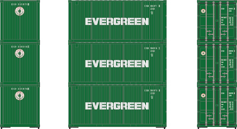 Athearn 27786 HO Scale 20' Intermodal Corrugated Container Evergreen EISU 3-Pack #2