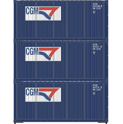 Athearn 27787 HO Scale 20' Intermodal Corrugated Container CGM CGTU 3-Pack #1
