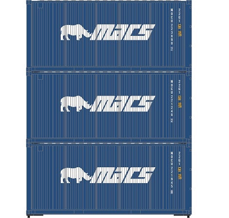 Athearn 27789 HO Scale 20' Intermodal Corrugated Container MACS MOCU 3-Pack #1