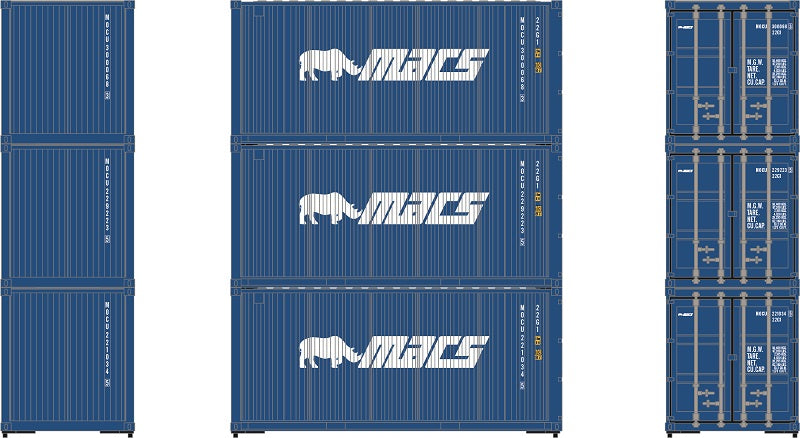 Athearn 27790 HO Scale 20' Intermodal Corrugated Container MACS MOCU 3-Pack #2