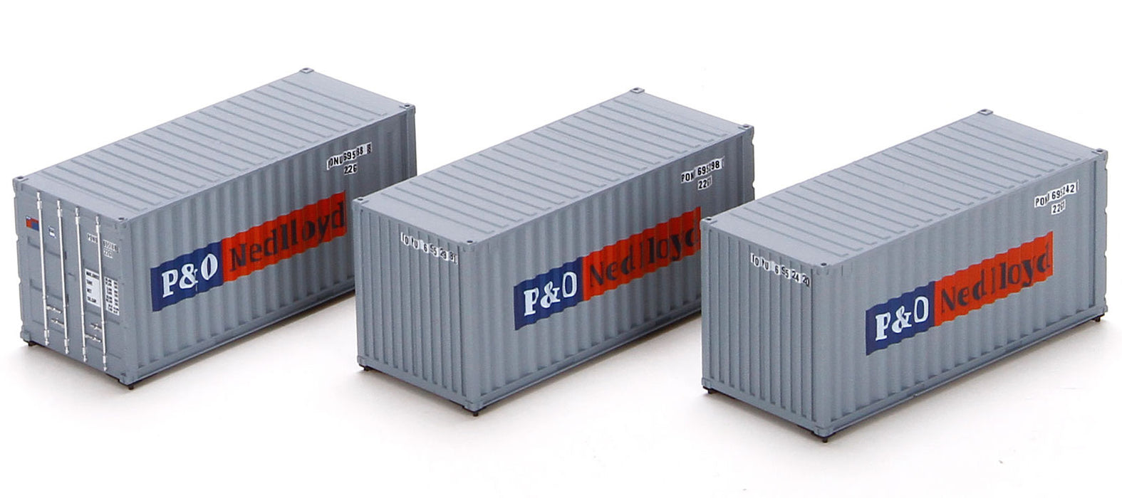 Athearn 27834 HO Scale 20' Intermodal Container 3-Pack P&O Nedlloyd PONU