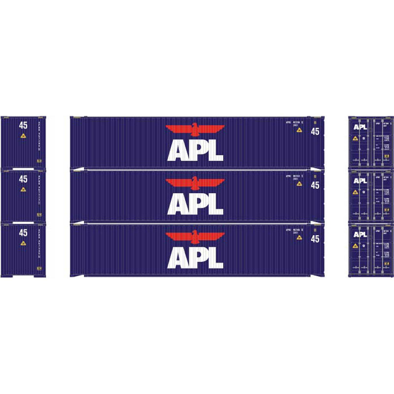 Athearn 28045 HO Scale 45' Container APL APHU #2 3 Pack
