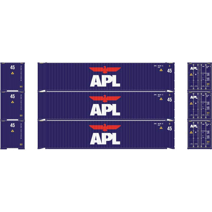 Athearn 28045 HO Scale 45' Container APL APHU #2 3 Pack