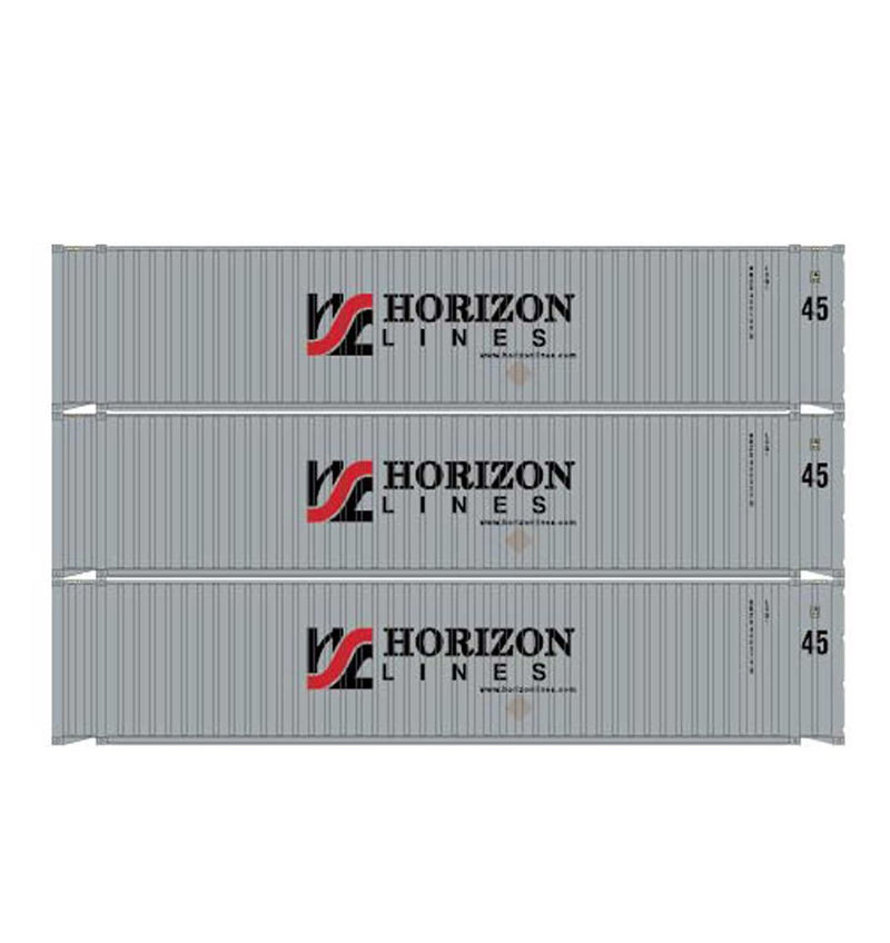 Athearn 28046 HO Scale 45' Container Horizon Lines HRZU #1 (Primed for Grime) 3 Pack
