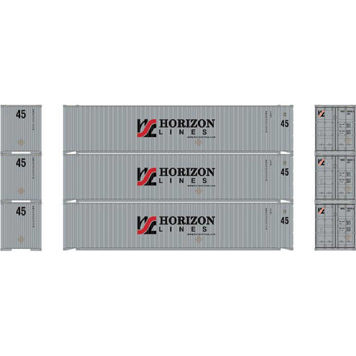 Athearn 28046 HO Scale 45' Container Horizon Lines HRZU #1 (Primed for Grime) 3 Pack