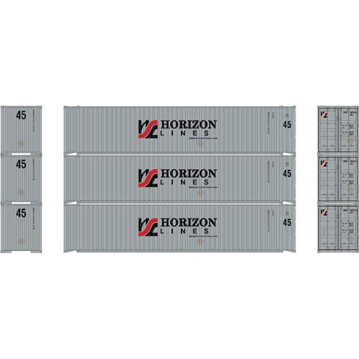 Athearn 28046 HO Scale 45' Container Horizon Lines HRZU #1 (Primed for Grime) 3 Pack
