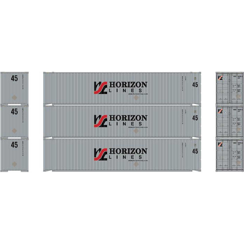 Athearn 28047 HO Scale 45' Container Horizon Lines HRZU #2 (Primed for Grime) 3 Pack