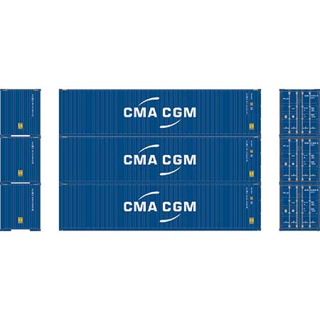 Athearn 28371 HO Scale 40' High Cube Container CMA-CGM ECMU 3 Pack