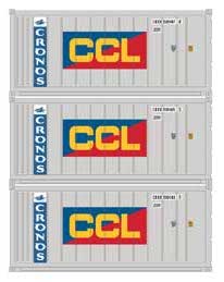 Athearn 28850 HO Scale 20' Intermodal Reefer Container 3-Pack Cronos CCL