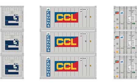 Athearn 28850 HO Scale 20' Intermodal Reefer Container 3-Pack Cronos CCL