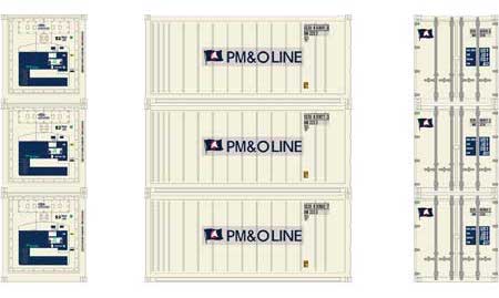Athearn 28852 HO Scale 20' Intermodal Reefer Container 3-Pack PM&O