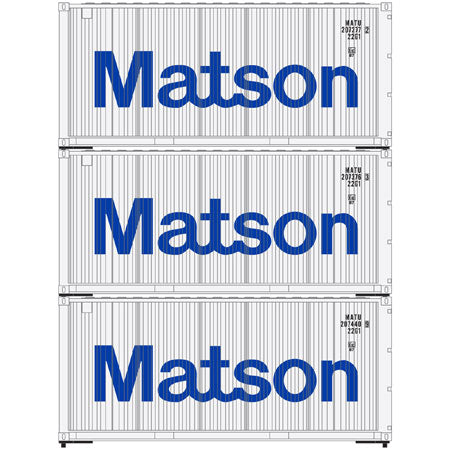 Athearn 28854 HO Scale 20' Intermodal Container 3-Pack Matson — White ...