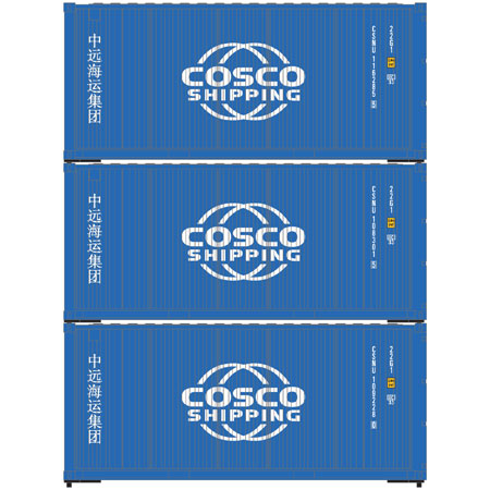 Athearn 28857 HO Scale 20' Intermodal Container 3-Pack Cosco