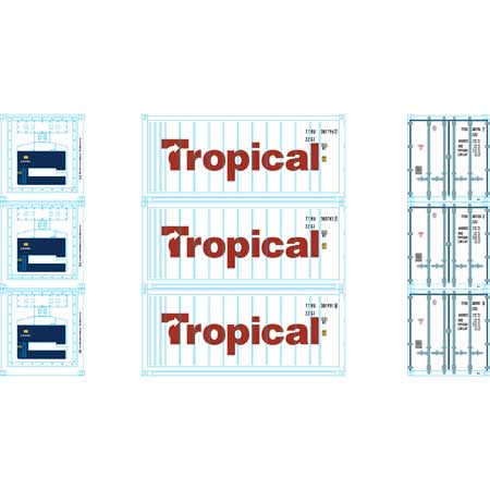 Athearn 28884 HO Scale 20' Intermodal Reefer Container Tropical TTRU 3-Pack