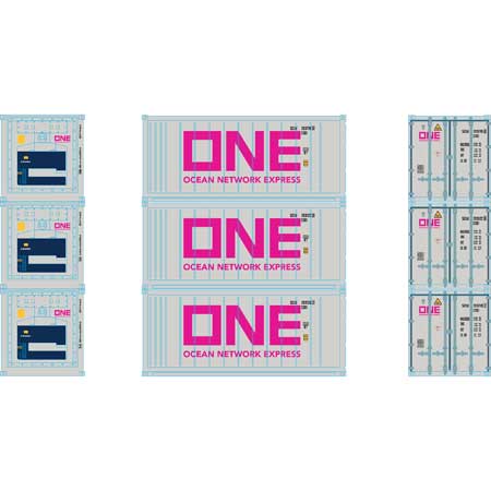 Athearn 28885 HO Scale 20' Intermodal Reefer Container Ocean Network Express ONE SZLU 3-Pack