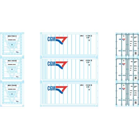 Athearn 28886 HO Scale 20' Intermodal Reefer Container CGM AMCU 3-Pack