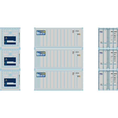 Athearn 28887 HO Scale 20' Intermodal Reefer Container Beacon BMOU 3-Pack