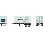 Athearn 28889 HO Scale 20' Intermodal Chassis with CMA/CGM Reefer Container