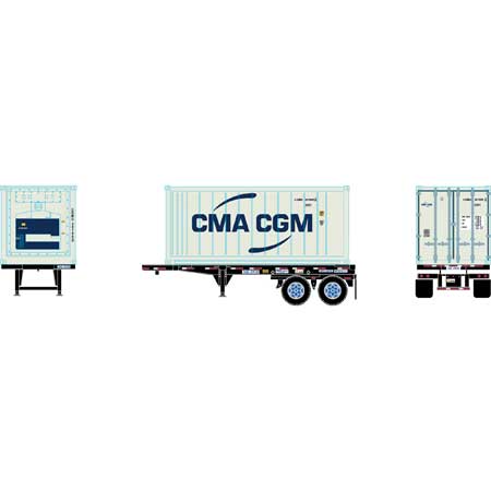 Athearn 28889 HO Scale 20' Intermodal Chassis with CMA/CGM Reefer Container