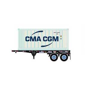 Athearn 28889 HO Scale 20' Intermodal Chassis with CMA/CGM Reefer Container