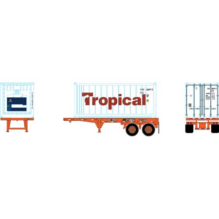 Athearn 28890 HO Scale 20' Intermodal Chassis with Tropical Reefer Container