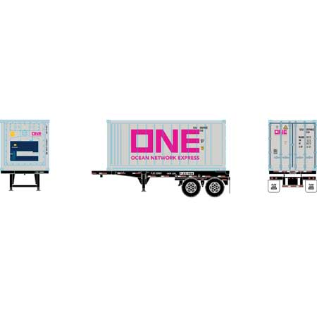 Athearn 28891 HO Scale 20' Intermodal Chassis with Ocean Network Express ONE Reefer Container
