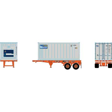Athearn 28893 HO Scale 20' Intermodal Chassis with Beacon Reefer Container